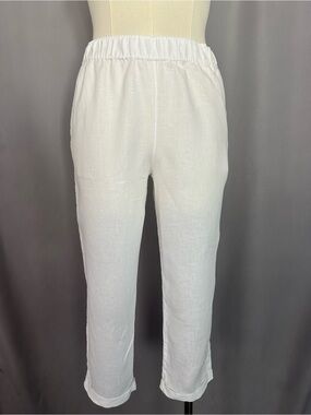 Rachel Roy 100% Linen White Cropped Pull-On Pants Size Large(1351)